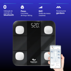 balança digital corporal bioimpedância aplicativo bluetooth relaxmedic